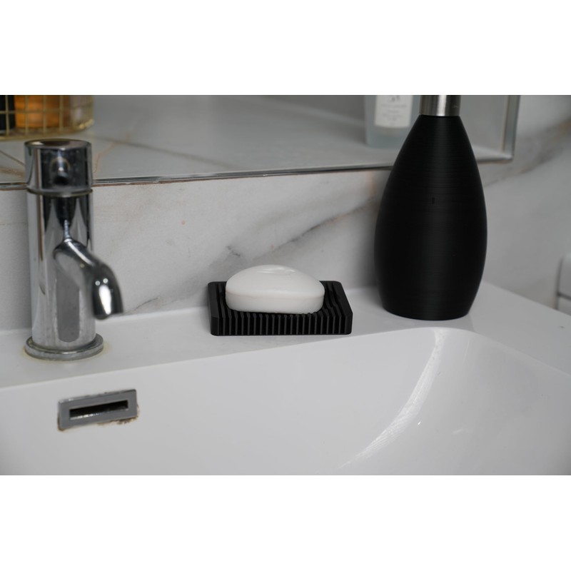 Minimalist Self‑Draining Soap Dish Tray (Jet Black)