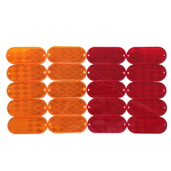 MAXXHAUL 50016 20-Pack Oval Reflectors 10 Red - 10 Amber Self Adhesive Or Drill Mount - DOT, 20 Pack