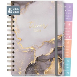 Häfft - Timer Fancy 2025/2026 A5 "Grey Marble" School Planner, School Calendar, Student Planner, School Timer, High School Planner, Agenda for High School, Study - Sustainable & Climate Friendly