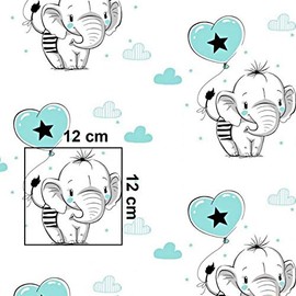 Pingianer 11.99€ Elephant, 100% Cotton Fabric, Children’s Craft Sewing Fabric Sold by the Metre.