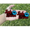 Badge Addictz Red Lady Driven Light Blue Lips on Glossy