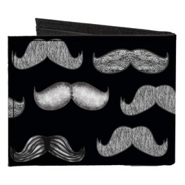 Buckle-Down Men's Standard Canvas Bifold Wallet Mustaches, 4.0" x 3.5"