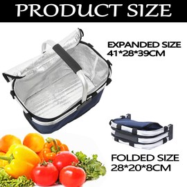 Cool Bag Shopping Basket, Foldable Insulated Cool Bag, Foldable Shopping Basket, Carry Basket Foldable with Lid, Picnic Basket with Handle, for Picnic Travel, Shopping