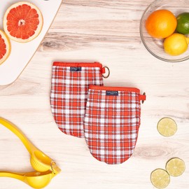 Nautica Home Kitchen Mini Mitts with Silicone Palm, Heat Resistant up to 500 Degrees F, Cotton Potholders for Cooking, Set of 2, Red Plaid
