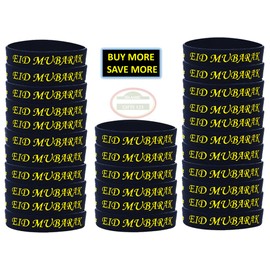Islamic Gifts 123 Eid Mubarak [12 Pack] Eid Wristbands Customized Party Favors Eid decoration Muslim Gifts Ramadan Favors Ramadan Decor (Black 12)