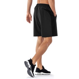 HMIYA Men's Sports Shorts, Quick-Drying Shorts with Zip Pocket, black/grey