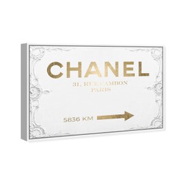 The Oliver Gal Artist Co. Typography and Quotes Contemporary White Frame Canvas Wall Art Couture Road Sign Rococo Gold Living Room Bedroom and Bathroom Home Decor 30 in x 20 in White and Gold