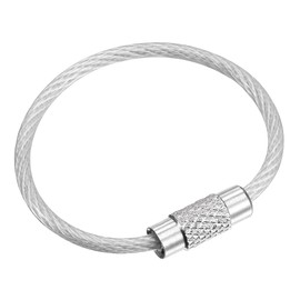 uxcell Wire Keychain 90mm Length Key Ring Loop Cable for Handbag Lanyard Zipper, PVC Coated Stainless Steel, Silver, Pack of 4