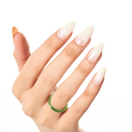 GLAMERMAID Press on Nails Almond,Handmade Chrome Ombre Nude False Nails with Design,Glue on Nails for Women,Reusable Acrylic Stick on Nails Tips