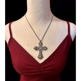 Handmade Large Victorian Cross Necklace Chain Silver Religious Gothic Grunch Whimsgoth
