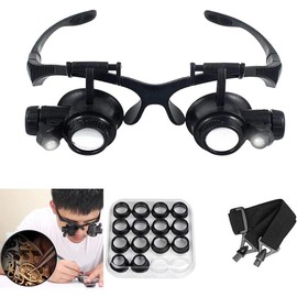 LED Head Mount Magnifier 10X 15X 20X 25X Hands-Free Magnifying Glass Headband Magnifier Visor with Light for Close Work,Jewelry,Craft,Watch,Hobby and Reading - Colour: 2.5x/4x/6x/8x/10x/15x/20x/25x