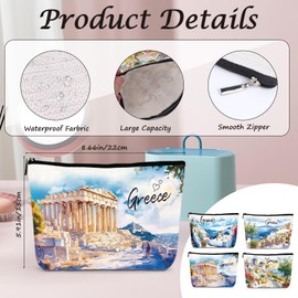 Luvsweets Greece Travel Souvenirs Gifts - 4Pcs Greece Travel Essentials Makeup Bags, Watercolor Greek Vacation Must Have Cosmetic Toiletry Bags with Zipper, Greek Gifts for Travelers Women Girls
