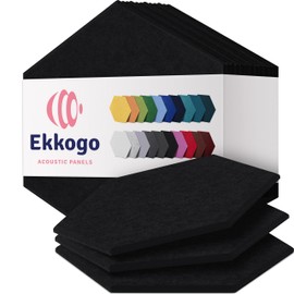 Ekkogo Acoustic Panels 12-Pack Soundproof Wall Panels 12"X10.4"X0.4" Sound Panels High Density Sound Dampening Panels - [Deep Black Hexagon]