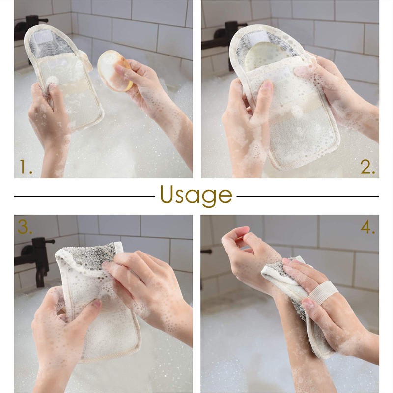 Linkidea 3 Pack Soap Saver Pouch, Flax Exfoliating Soap Bag