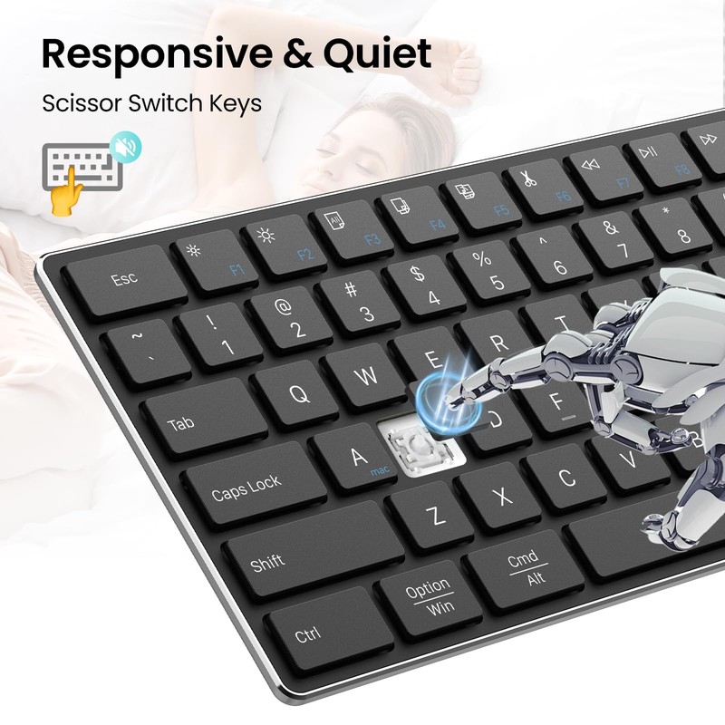 TIETI 2.4G Wireless Bluetooth Keyboard Rechargeable, Stainless Steel Ultra Slim