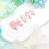 30Pcs Bow Press on Nails Short Almond Fake Nails Blue
