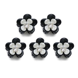 HPNN-011 Hair Clip, Mini Rhinestones, Flowers, Black, Cute, Bangs, Hair Clips, 5 Pieces, Sparkling Puffy Round