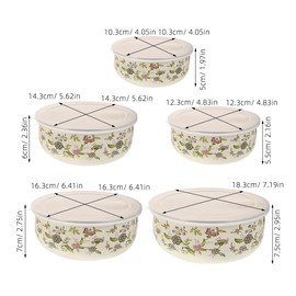 Hemoton 5pcs Enamel Mixing Bowls with Lids - Stackable Food Storage Bowls for Salad, Fruit, Soup - Retro Design for Home Use, 4.05 X 4.05 X 1.96 Inch