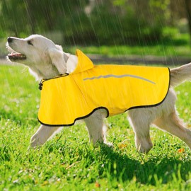 Dog Raincoat, Raincoat Dog with Removable Hood, Dog Coat Rain Jacket Dog Waterproof Raincoat for Dogs with Reflective Strips, Ultralight Breathable for Dogs Outdoor