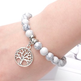 PIPHU Adjustable Bracelet for Women, Healing Crystal Stone Stretch Round Bead Bracelets Tree of Life Jewelry, Bohemian Ethnic String Vintage Elastic Bracelet for Men and Women