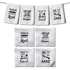 WADORN Pack of 4 Funny Kitchen Towels, This is How I Roll Decorative Kitchen Tea Towels 60 x 40 cm Microfibre Absorbent Soft Hand Tea Tea Towels for Cooking Home Baking Holidays