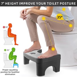 Toilet Poop Stool, 7" Height Heavy Duty Plastic Portable Squatting Poop Foot Stool, Black Bathroom Foot Assistance Step Stool, Healthy Gifts for Adults Kids Seniors
