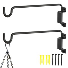 16 Inch Outdoor Hanging Brackets - 360° Swivel Plant Hanger with 12-Directional Adjustable Hook, Rust Resistant Solid Steel Wall Mount for Bird Feeders, Indoor/Outdoor Plants, Garden & Patio, Set of 2