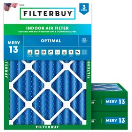 Filterbuy 14x20x4 Air Filter MERV 13 Optimal Defense (3-Pack), Pleated HVAC AC Furnace Air Filters Replacement (Actual Size: 13.50 x 19.50 x 3.63 Inches)