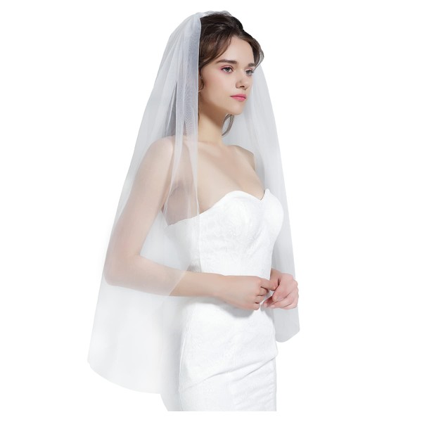 BEAUTELICATE Wedding Bridal Veil with Comb 1 Tier Cut Edge