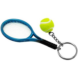 RDD Football, Soccer Tennis Table Tennis Ping Pong Racquet Bat Sports Keychain Novelty Gifts (Tennis Racquet and Ball (Deep Blue))