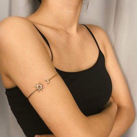 POYAMUSE Boho Style Upper Arm Bracelet for Women - Adjustable Armlet Armband Arm Bangle Jewelry for Minimalist Wedding Vacation (Sun moon)