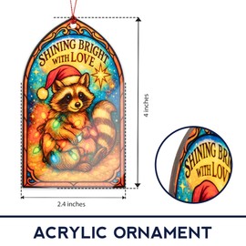 Raccon Gifts - Raccoon Christmas Ornaments - Animal Lovers Ornaments - Racoon Ornament - Christmas Ornament 2025 - Suncatcher Effect Stained Glass Window Hanging - car Hanging Accessories