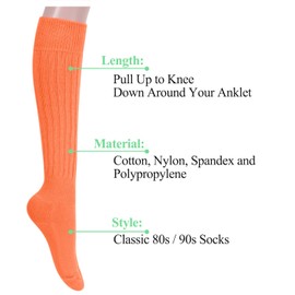 sockfun Novelty Slouch Socks for Women Girls, Slouchy Socks Scrunch Socks Women 80S90S Socks Gifts Cotton Long High Tube Boot Socks for Women Girls Orange Socks