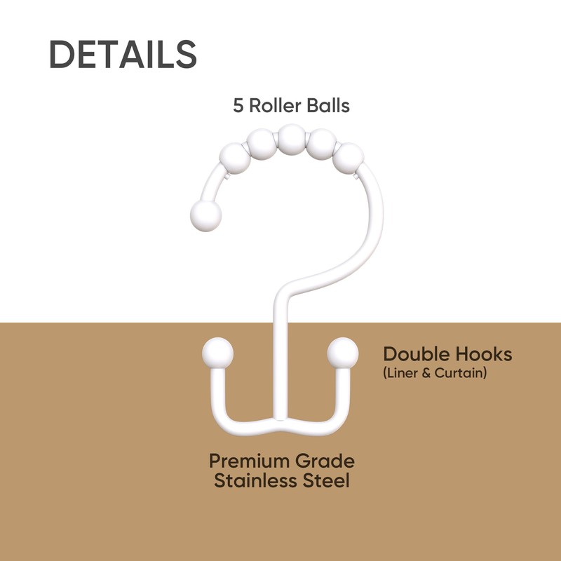 Shower Curtain Hooks - Color Up Premium Double Hook Shower