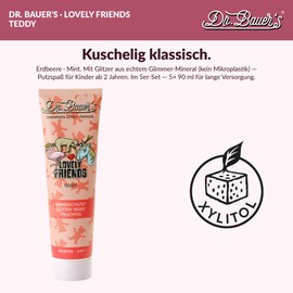 Dr. Bauer's Lovely Friends Children's Toothpaste with Magic Glitter Figures, Vegan Dental Care with Xylitol Against Caries, Playful Cleaning Fun for Children from 2 Years, 90 ml