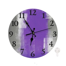 LOKMU Silent Non Ticking Clock 10 Inch,Round Wall Clock,Decorative for Living Room, Kitchen, Home,Bathroom, Bedroom, Office or School Grey and Purple Abstract Art Painting