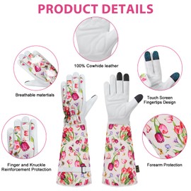 DLY Gardening-Gloves-for-Women, Thorn-Proof Long-Leather Garden Gloves, Rose/Blackberry Pruning Heavy Duty Gardening Work Gauntlet with Forearm Protection - Medium