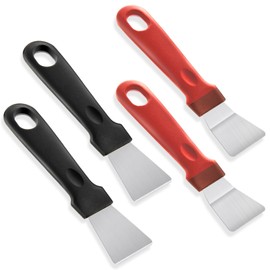 GEEHUA Stainless Steel Scraper Set, 4Pcs Black Red Kitchen Scrapers for Glass Stove Top Oven Pan, Non-Scratch Ergonomic Design Corner Seam Cleaning Tools(4)