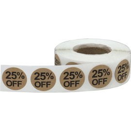 Natural Kraft 25% Percent Off Stickers for Retail 0.75 Inch 500 Adhesive Labels