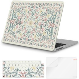 iCasso for M4 MacBook Air 13 inch Case 2025 2024-2022 M3 M2 Model A 3240 A3113 A2681, Sturdy Protective Pattern Plastic Hard Shell Case for Mac Air 13.6", Keyboard Cover + Screen Protector, Pink Boho
