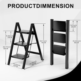 KOLL LINK Step Ladder 3 Step Folding, Sturdy 330 Lbs Small Step Stool for Adults, Closet Step Stool Ladder with Anti-Slip Wide Pedals, Portable Folding Ladder for Home Kitchen Office