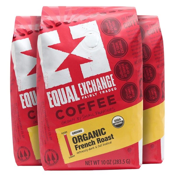 Equal Exchange Organic Coffee, French Roast, Ground Bags, 10 Ounce (Pack of 3)