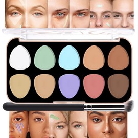 evpct 10 Colors Corrector Camo Concealer Cream Contour Makeup Palette for Women Mature Skin, Color Correcting Conceal trouble spot dark circles Correct Camouflage imperfections redness, with Brush L01