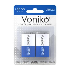 Voniko 9V Lithium Battery 2-Pack, 10-Year Shelf Life, Long-Lasting Power for Smoke Detectors, Carbon Monoxide Alarms & Medical Devices