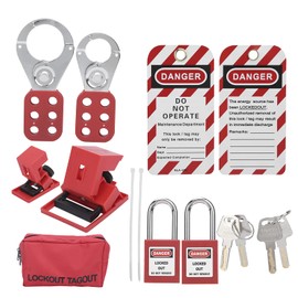 Lockout Tagout Kit, Multifunctional Clamp On Circuit Breaker Locks with Security Padlocks, Warning Tags, Portable Bag, for Electrical Safety