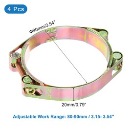 sourcing map 4 Pack T-Bolt Hose Clamp, 0.8" Heavy Duty Adjustable Tube Clamps Radiator Hose Clamp Working Range 80-90mm for 3.15"-3.54" Hose ID Intake Soft Hose Intercooler Clamp