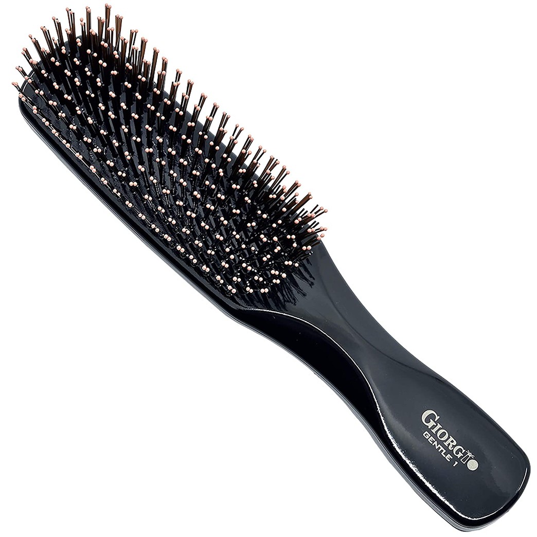 Giorgio GIO1BLK Black 7.75 inch Gentle Touch Detangler Hair Brush for Men Women and Kids. Soft Bristles for Sensitive Scalp. Wet and Dry for all Hair Types. Scalp Massager Brush Stimulate Hair Growth