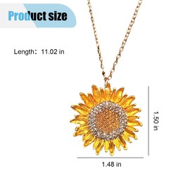 Bling Sunflower Car Mirror Hanging Accessories, Crystal Diamond Car Interior Ornament Pendant for Women, Lucky Rear View Mirror Charm for Auto Decoration Present