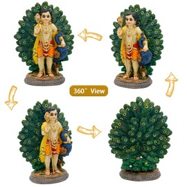 Lord Kartikeya Statue with Peacock - 6.7”H Indian Lord Murugan Idol Murti Item Home Office Temple Mandir Shrine Altar Pooja Decor India Diwali Puja Gifts for Friends Relative