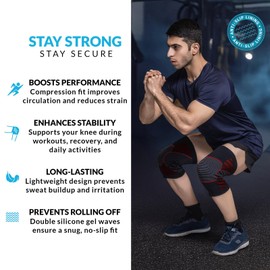 360 RELIEF - 1 Pair Knee Support for Women & Men, Compression Knee Sleeves for Sports, Running, Squats, and Workouts, Flexible & Comfortable Fit, Medium, Black/Red + Laundry Bag